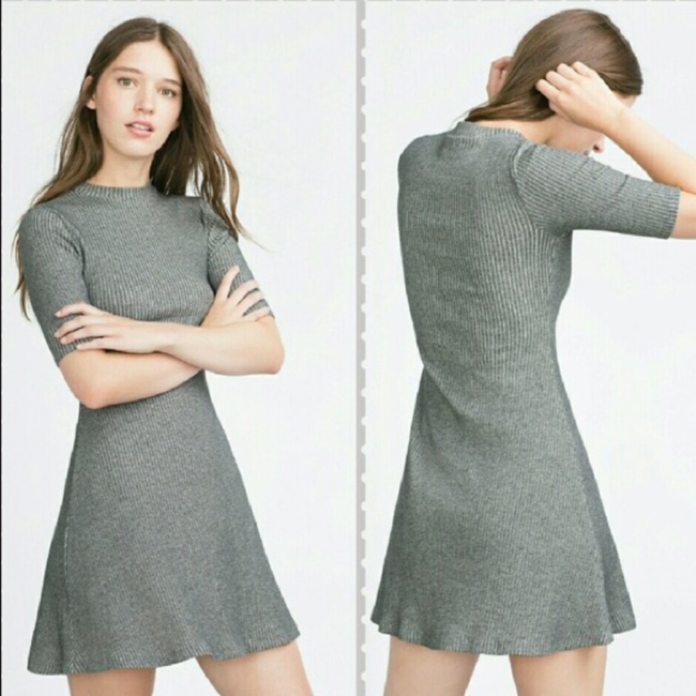 ZARA Grey Trafulac Ribbed Skater Dress